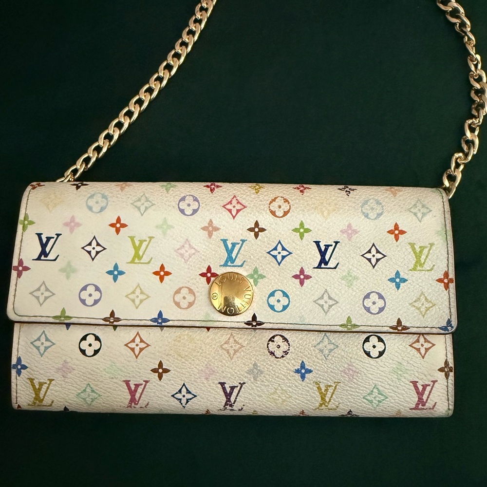 Louis Vuitton Multicolore Takashi Murakami Sarah Wallet Orange with Chain & COA